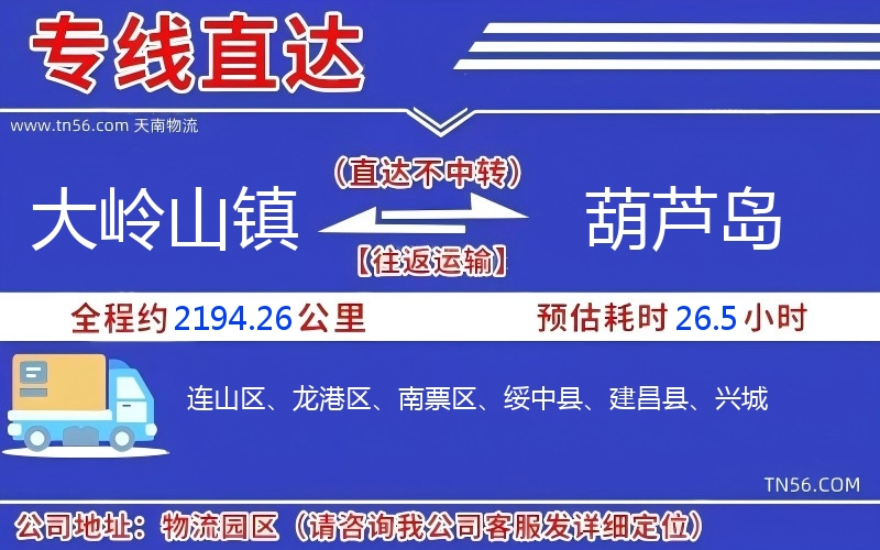 大嶺山鎮(zhèn)到葫蘆島物流公司